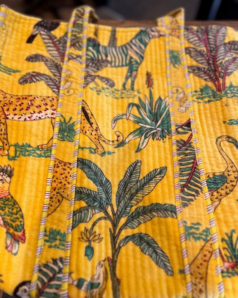 Gold Velvet Tote - Jungle animals