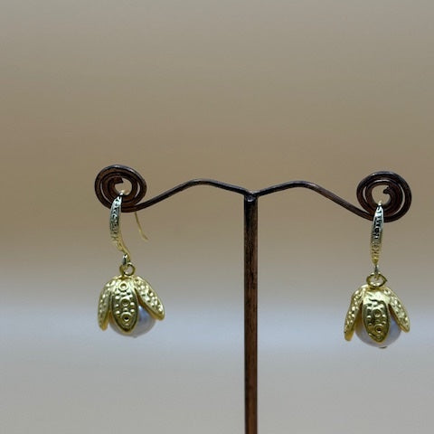 Gold Flower & Pearl Earrings