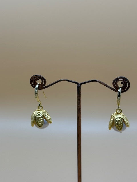 Gold Flower & Pearl Earrings
