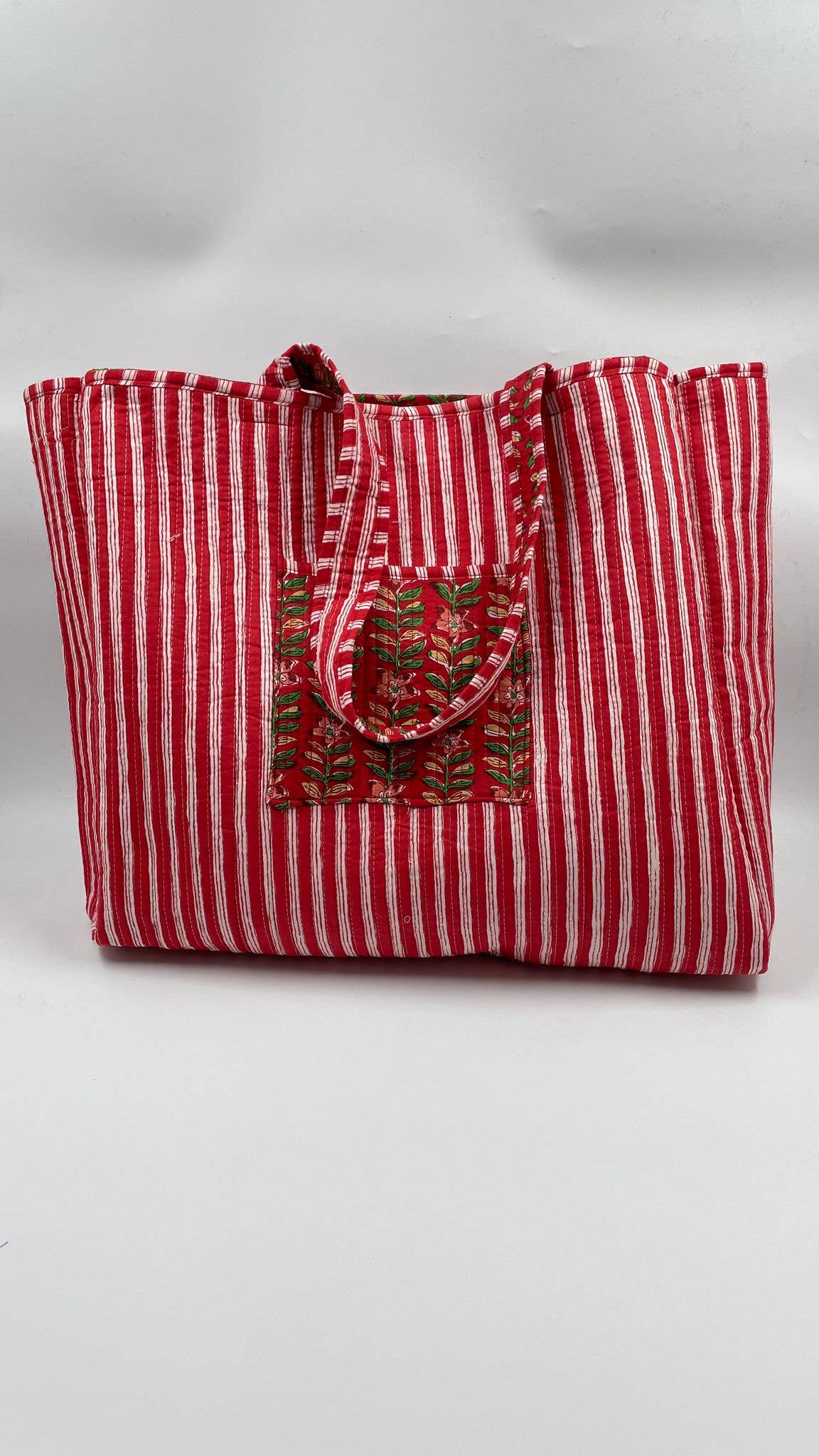 Red Botanical Kantha QuiltedTote Bag