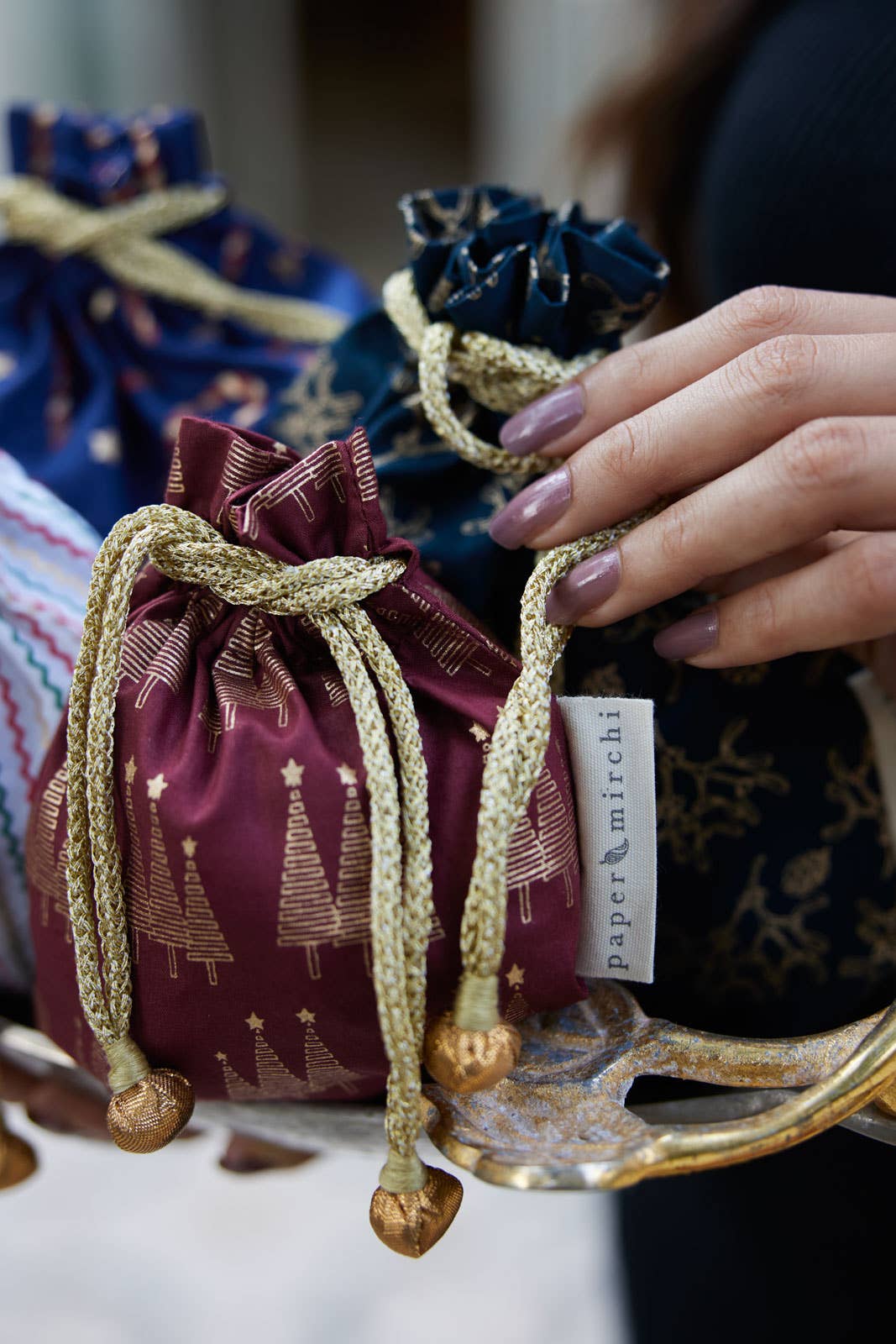 Small Reusable Fabric Gift Bags Double Drawstring