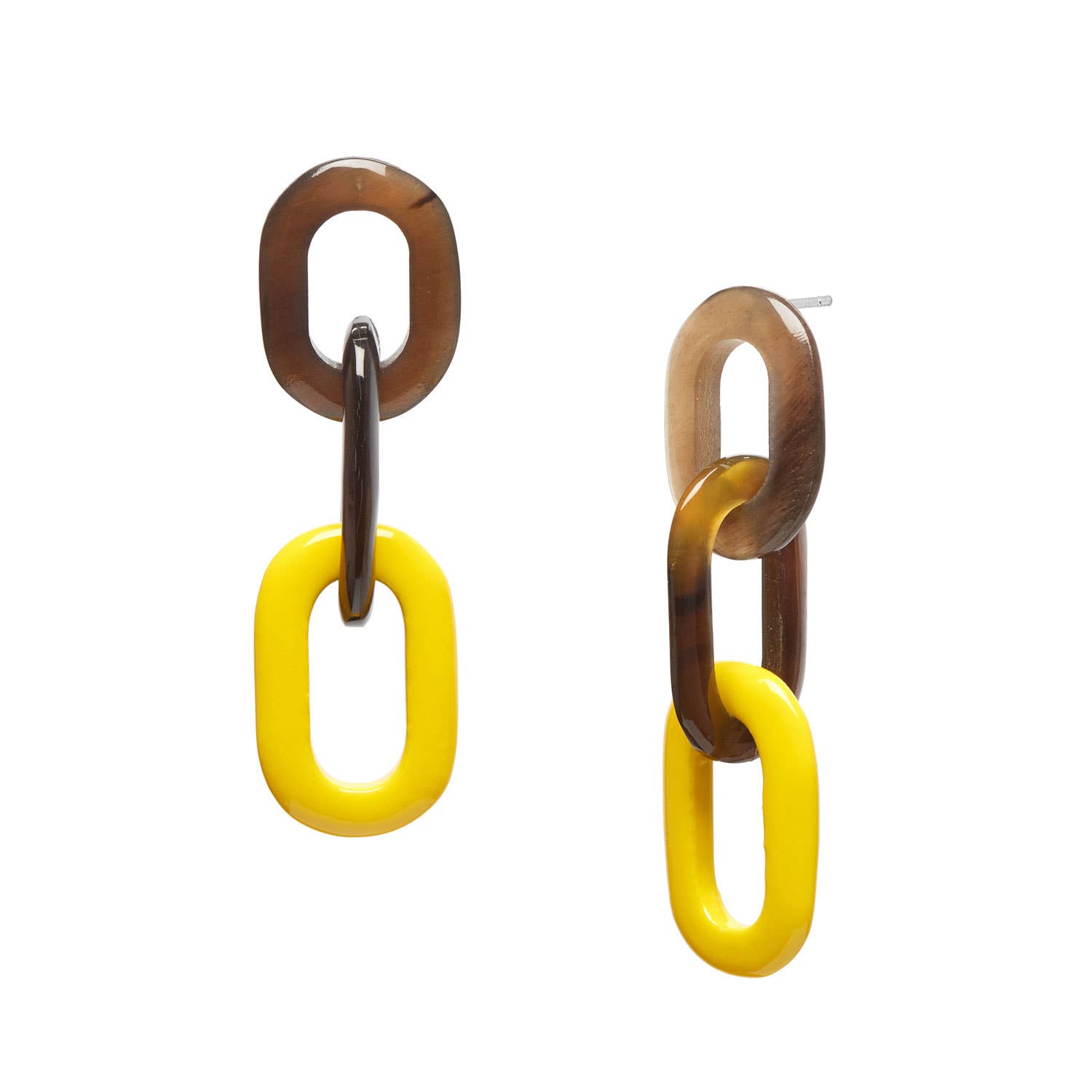 Yellow and brown triple link earring