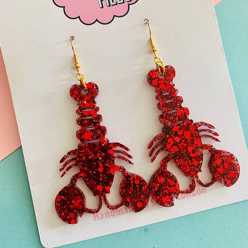 Large Lobster Glitter Earrings