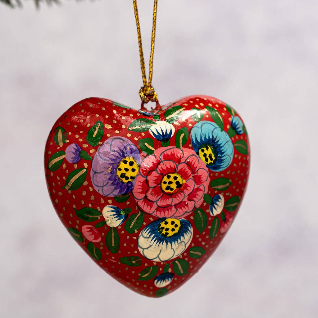 Red Indian Floral Hanging Heart Ornament