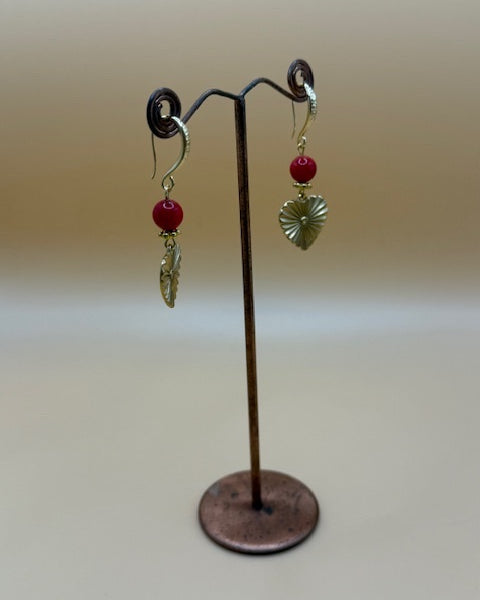 Cherry Quartz & Gold Heart Drop Earrings