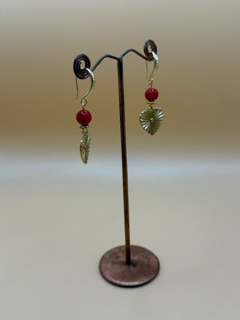 Cherry Quartz & Gold Heart Drop Earrings