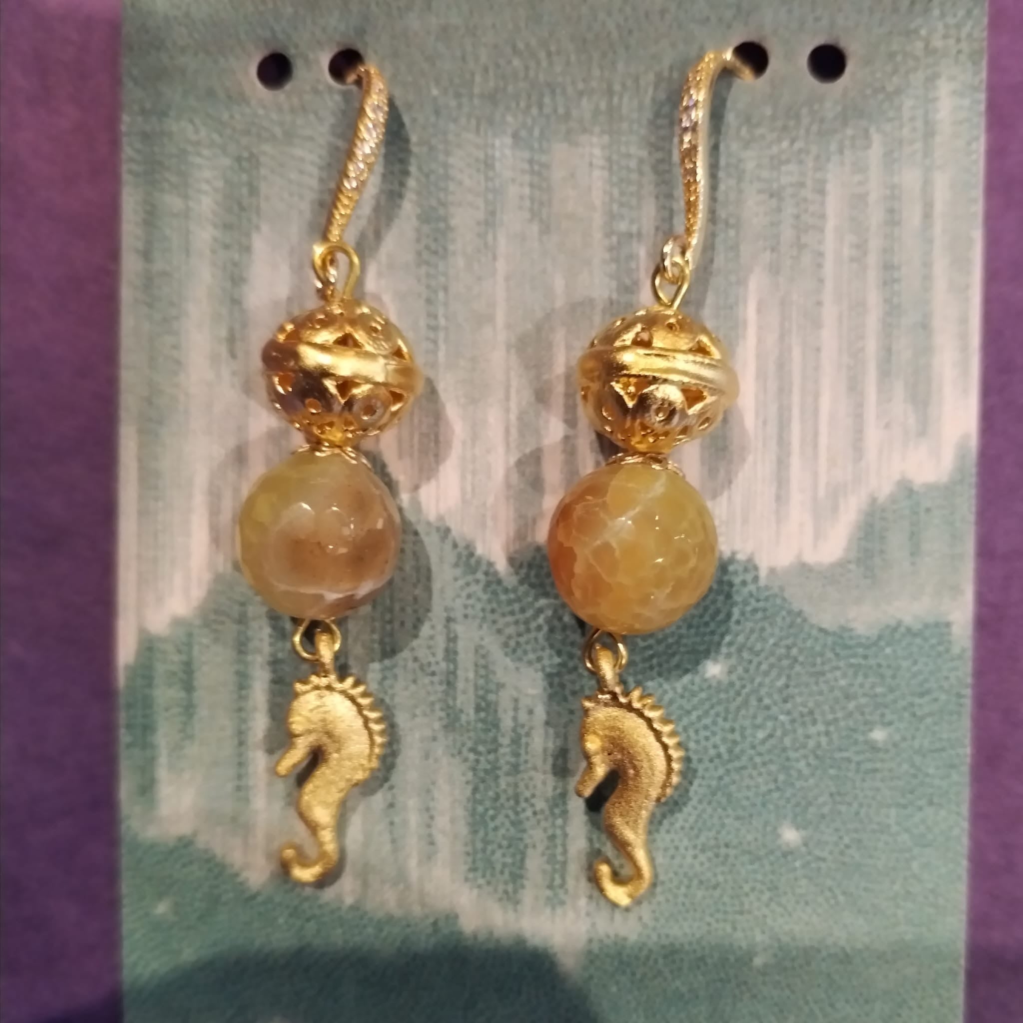 Yellow Agate Seahorse Earrings
