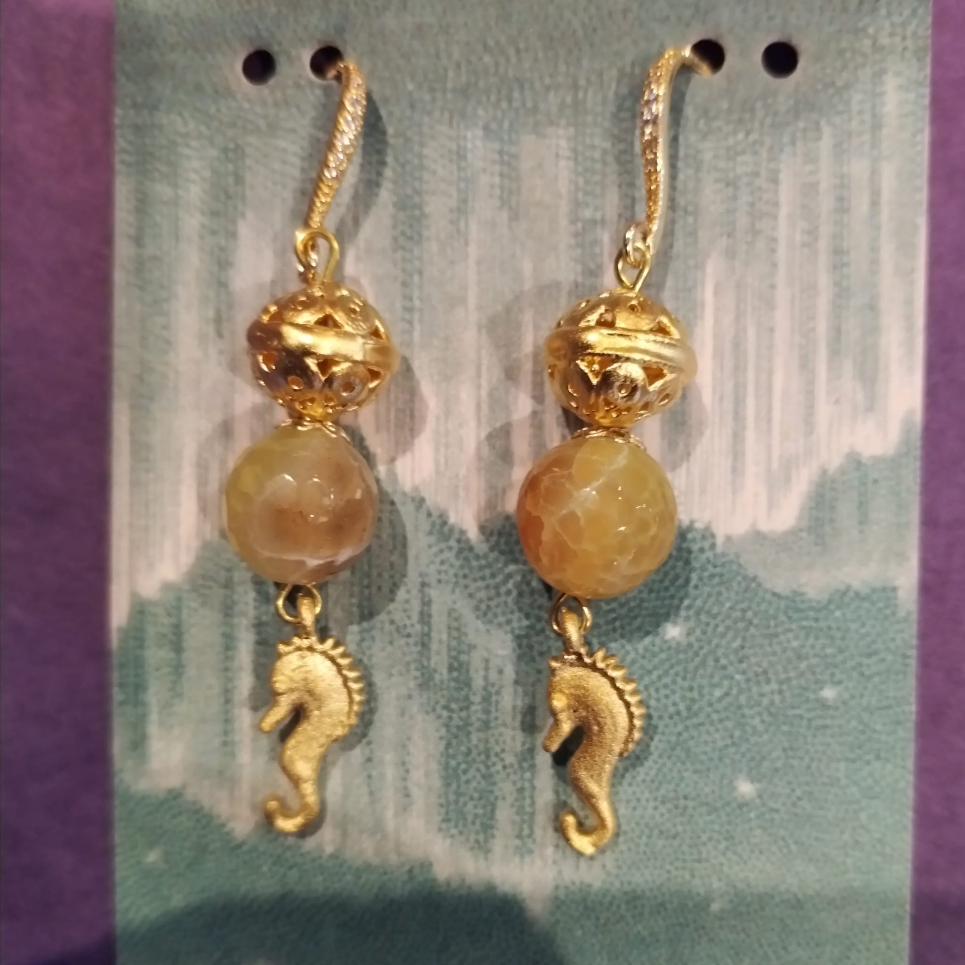 Yellow Agate Seahorse Earrings