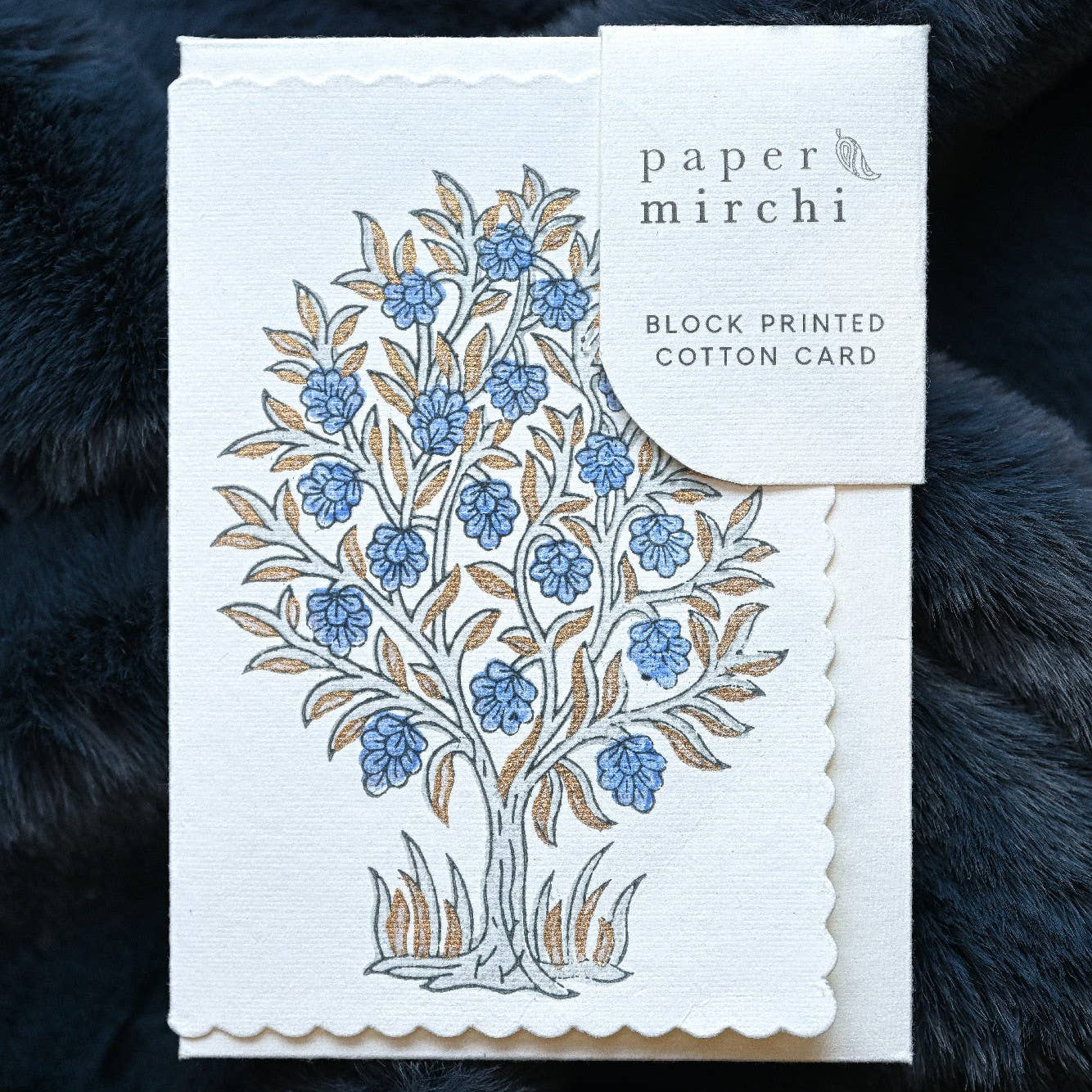 Hand Block Printed Greeting Card - GC Mogra Periwinkle