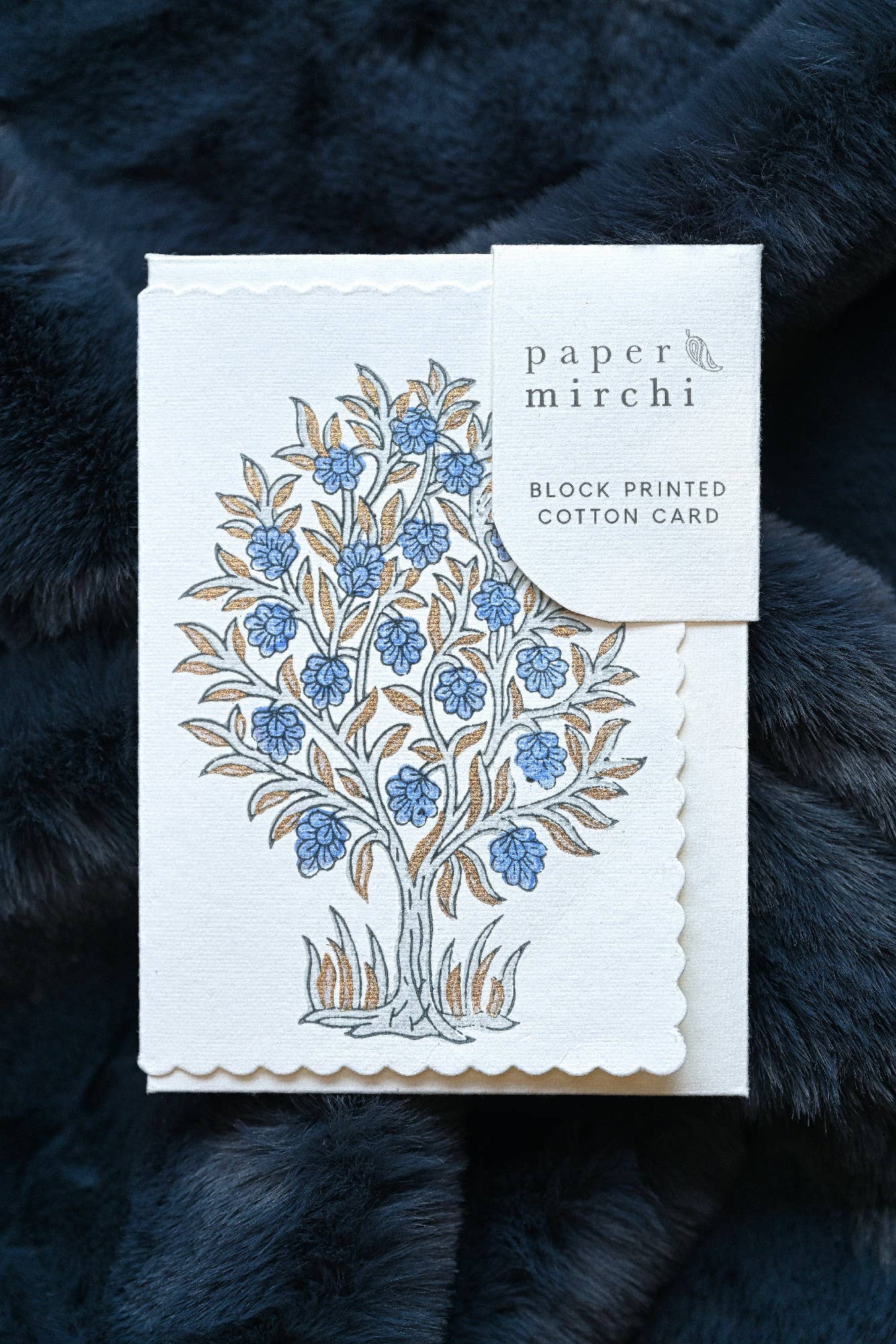 Hand Block Printed Greeting Card - GC Mogra Periwinkle