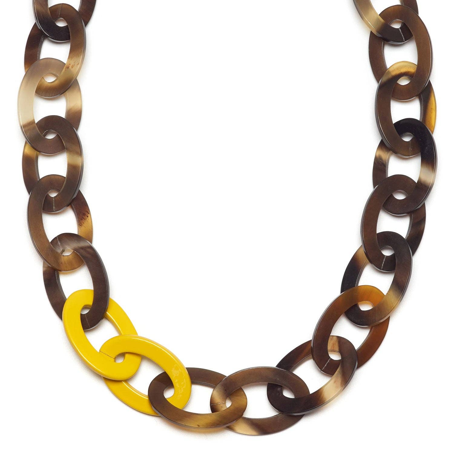 Brown natural and yellow Mid length oval link necklace