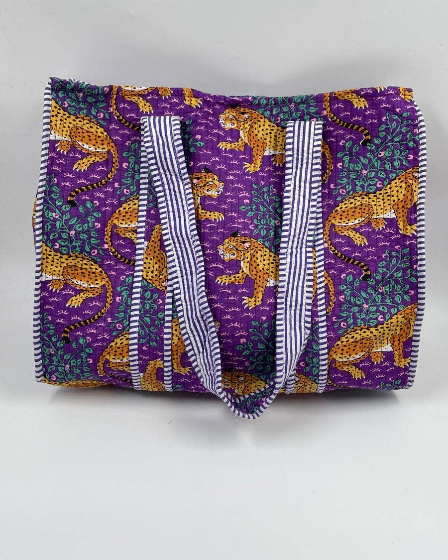 Purple Tiger Kantha Quilted  Tote Bag