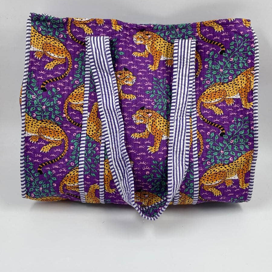 Purple Tiger Kantha Quilted  Tote Bag