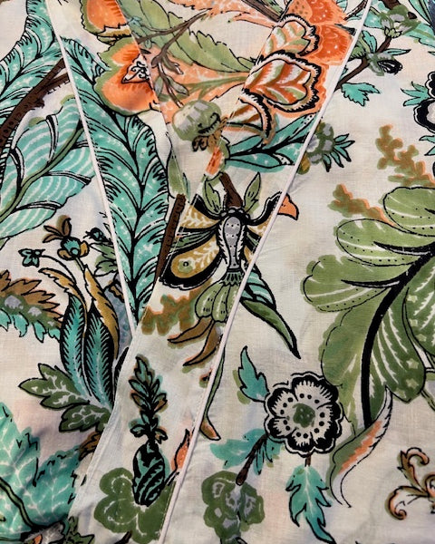 Kantha Kimono - White with Tropical Plants