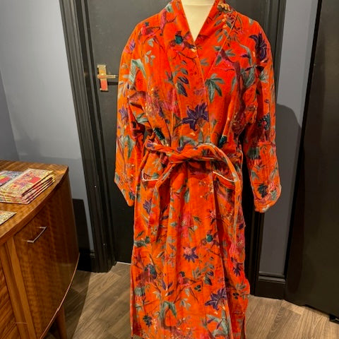 Orange Birds Velvet Robe