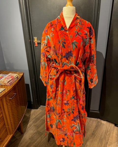 Orange Birds Velvet Robe
