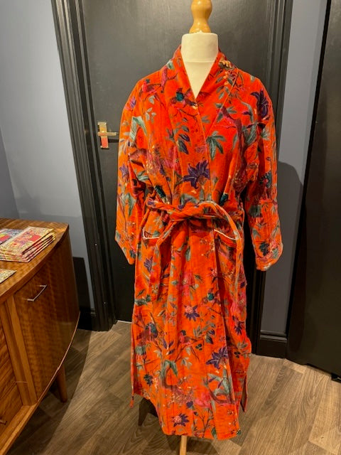 Orange Birds Velvet Robe