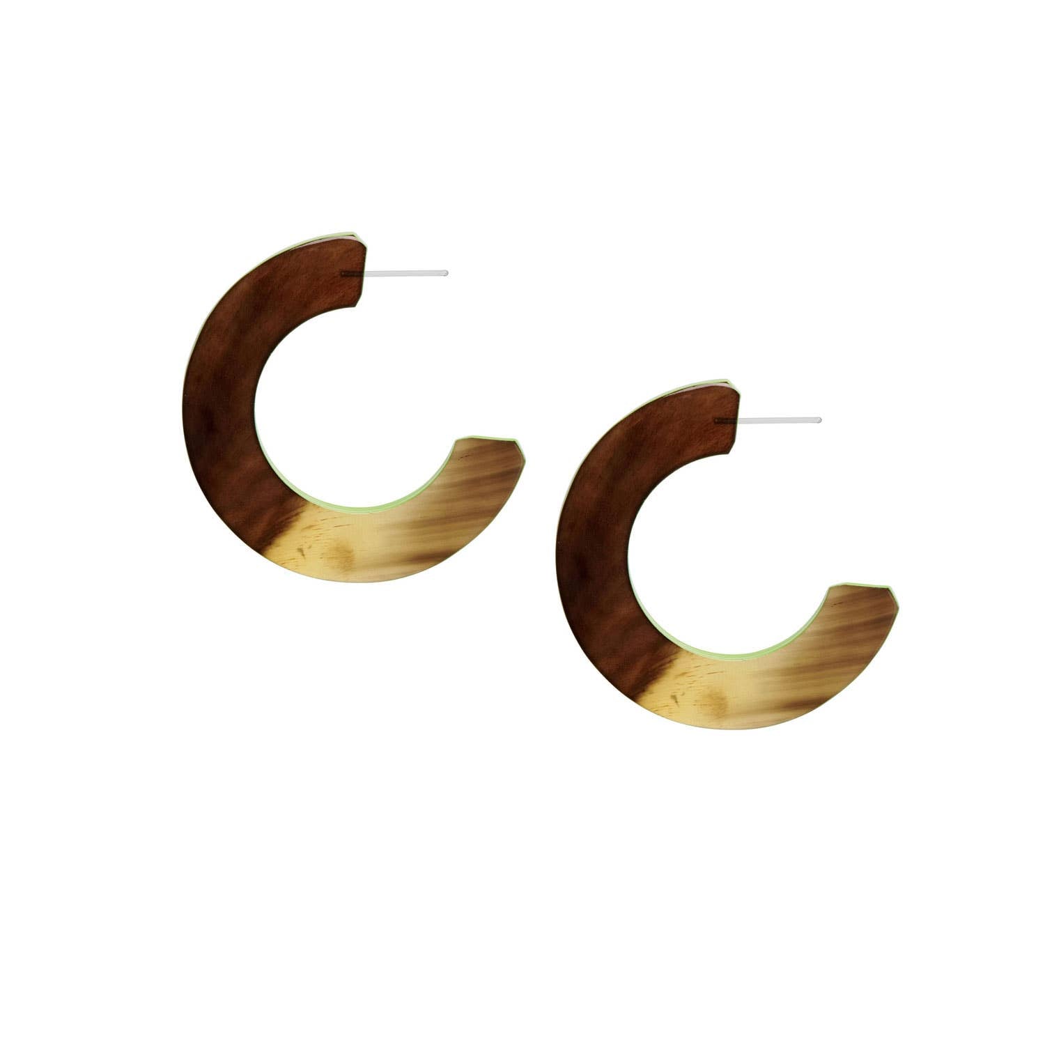 Lime Green and brown natural flat hoop earrings