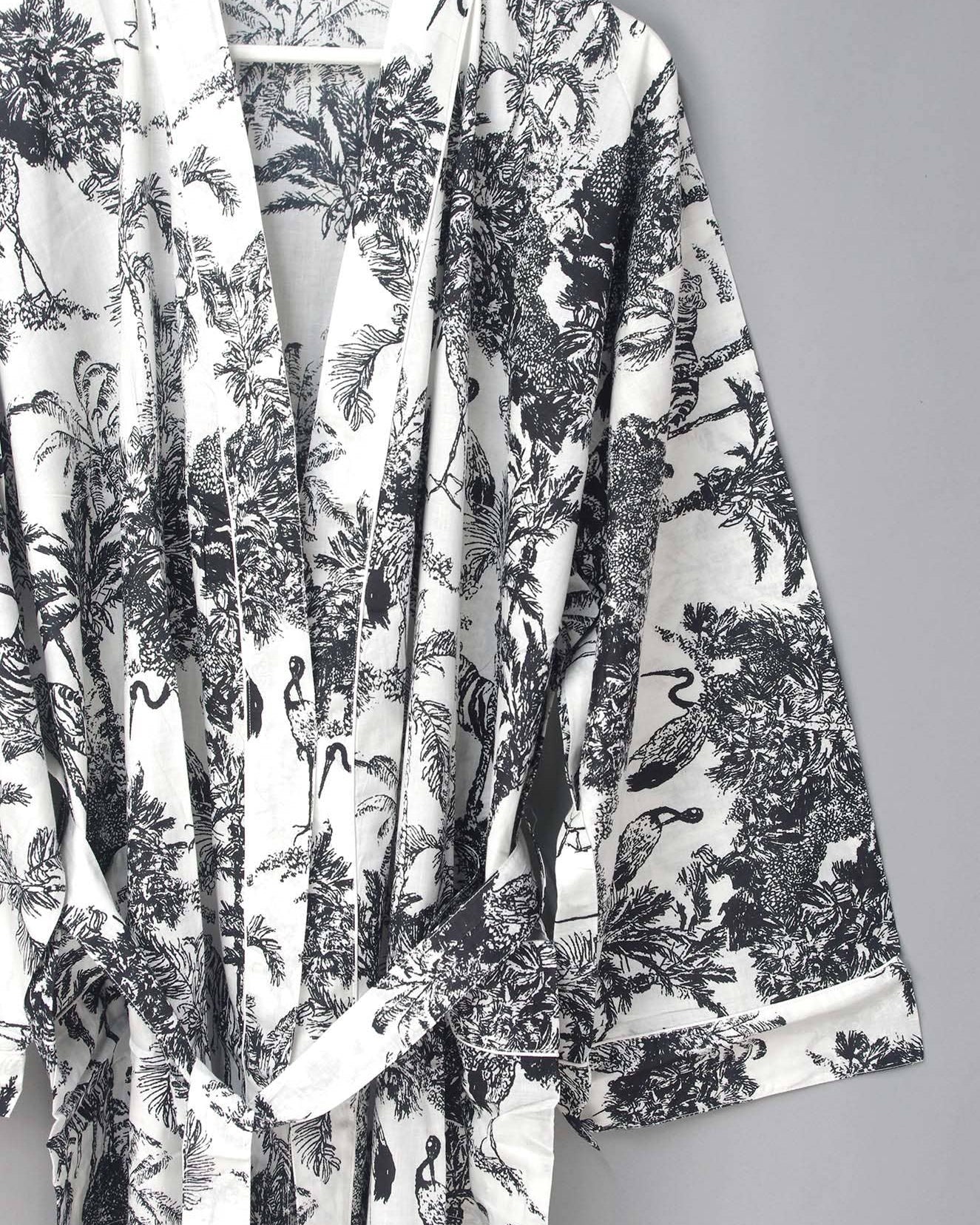 Black & White Jungle Print Cotton Kimono