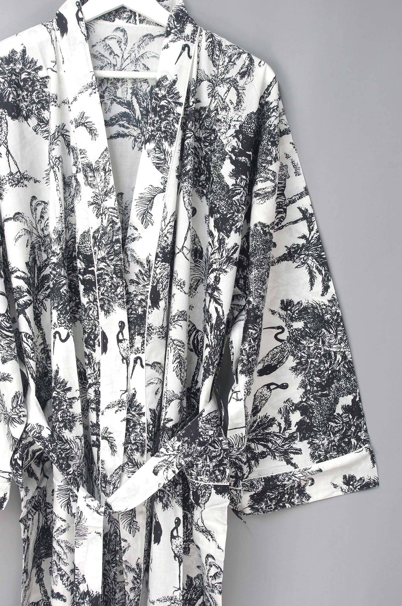 Black & White Jungle Print Cotton Kimono