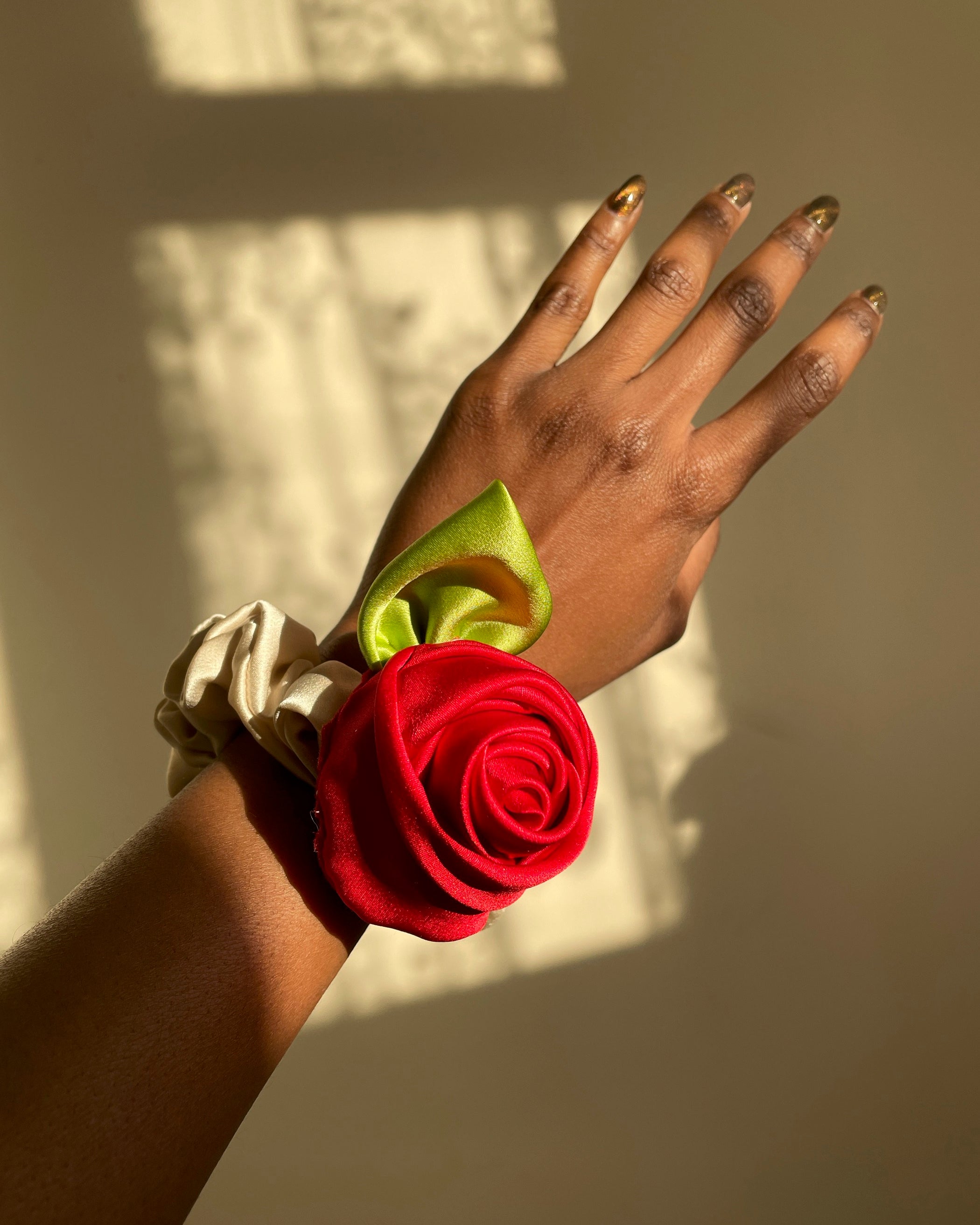 Silk Red Rose Scrunchy - Silk