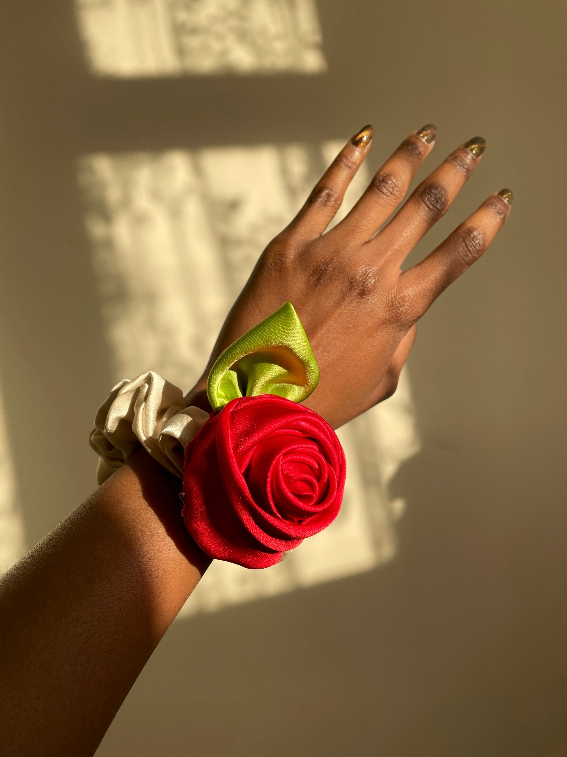 Silk Red Rose Scrunchy - Silk