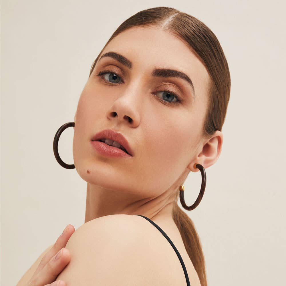 Slim Rosewood hoop earring - Gold