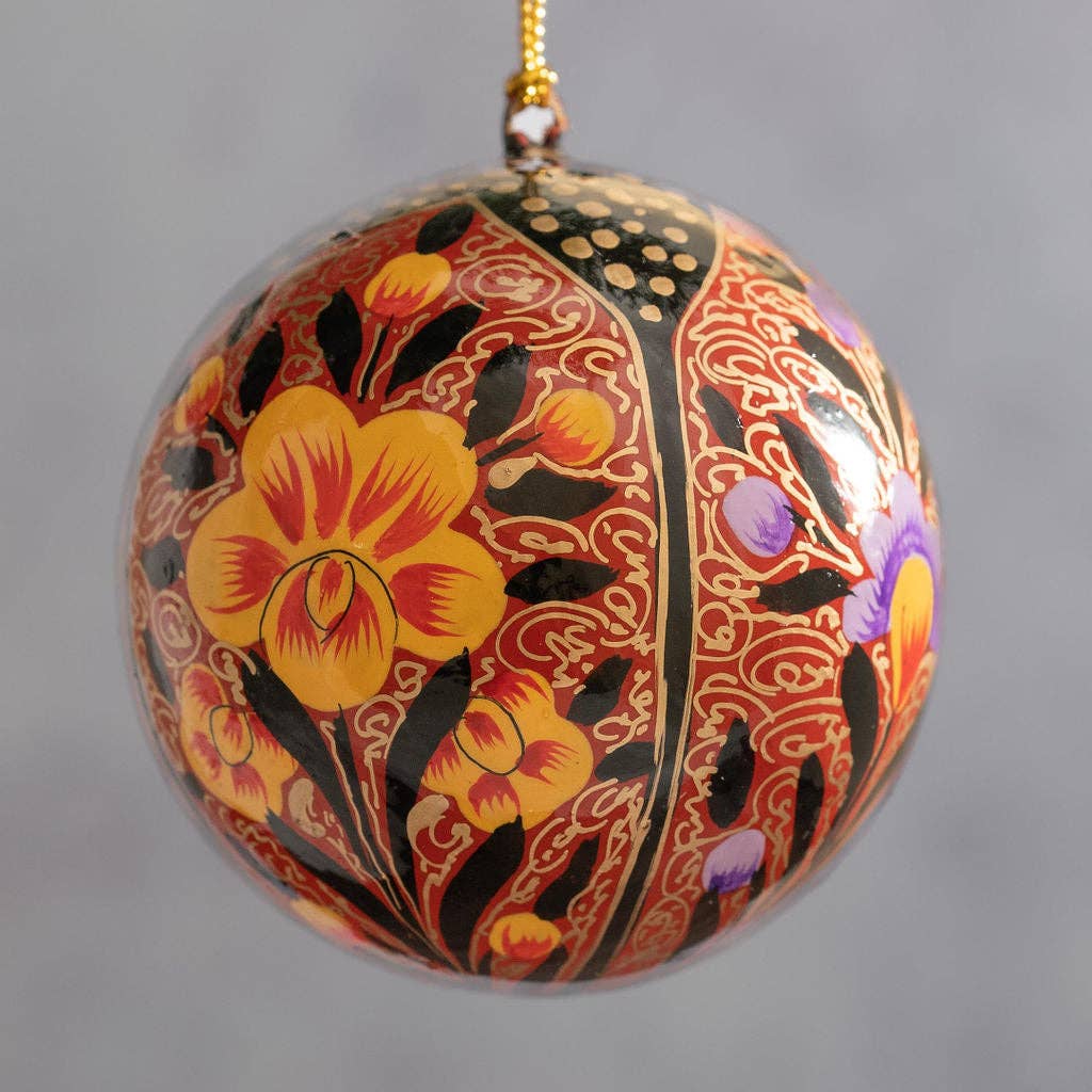 3" Red Trellis Paper Mache Hanging Bauble