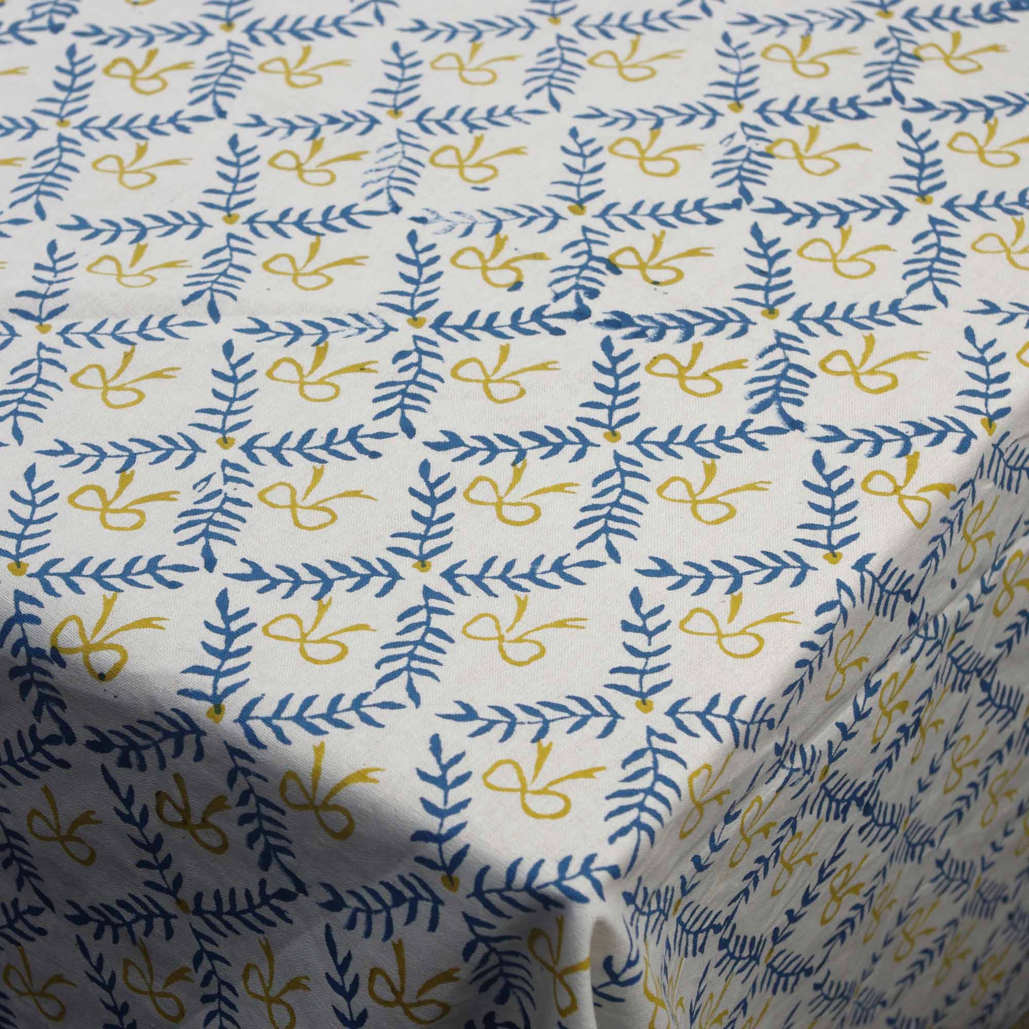 6 Seater Block Printed Rectangular Tablecloth -Bow Design