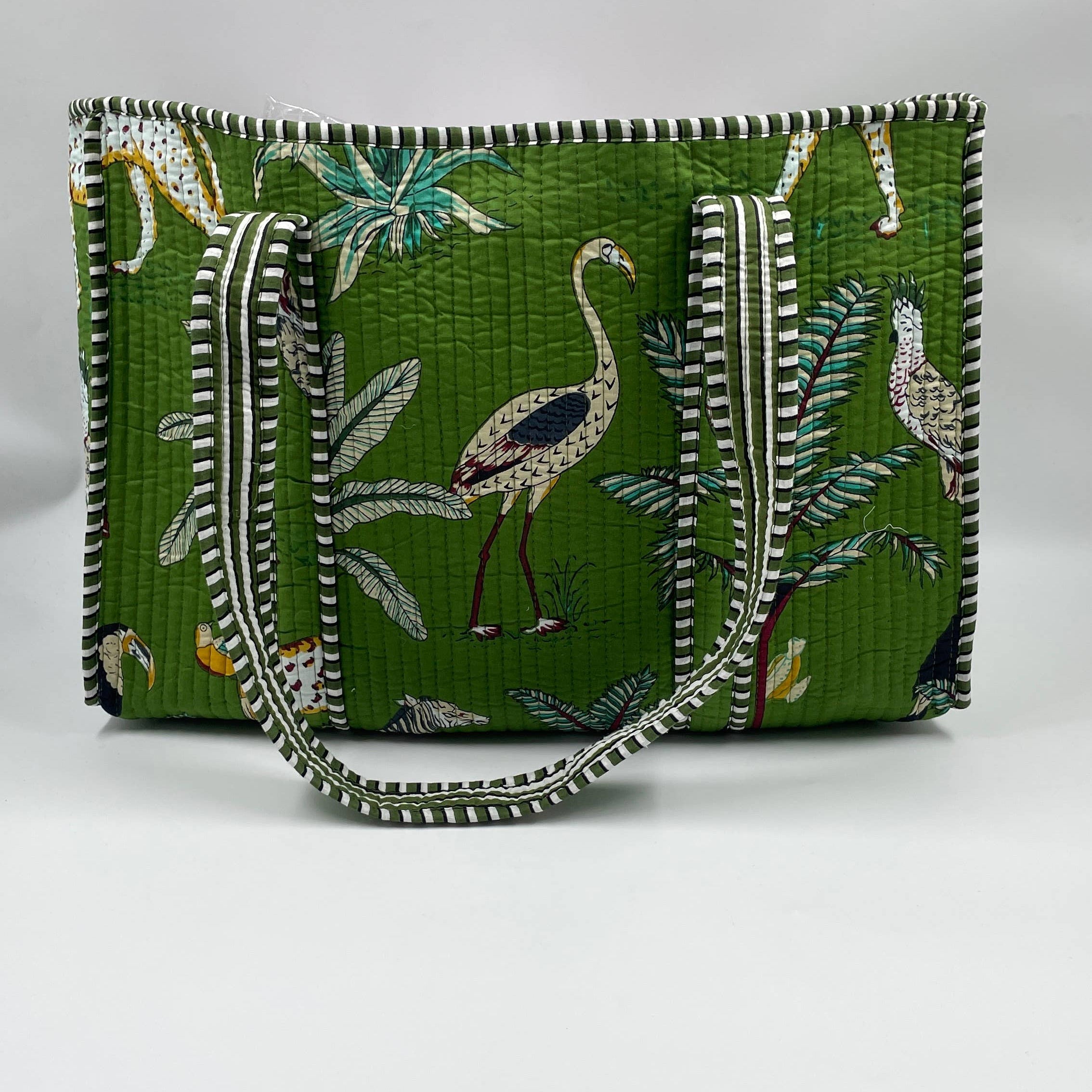 Green Tropical Cotton Kantha Tote Bag