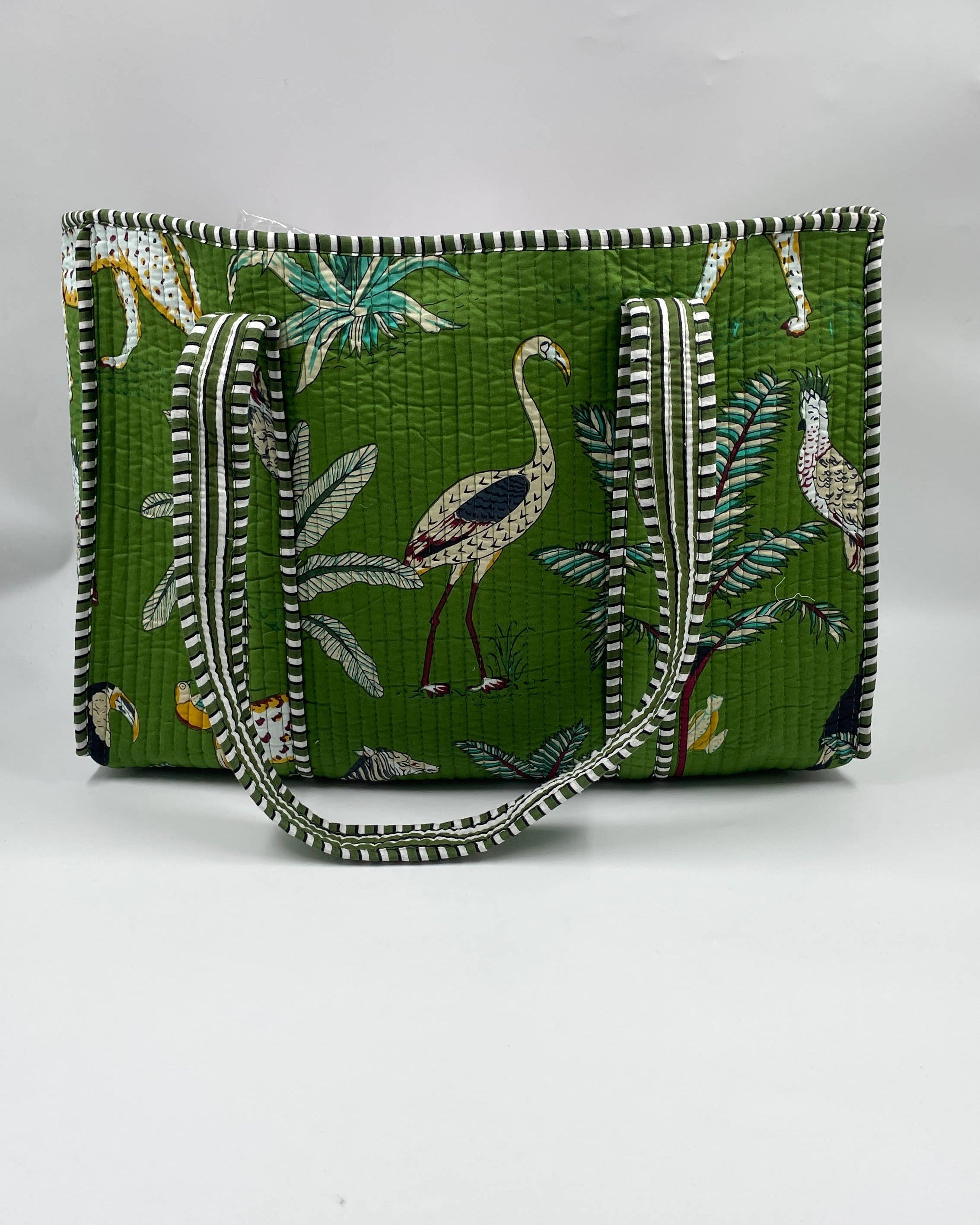 Green Tropical Cotton Kantha Tote Bag