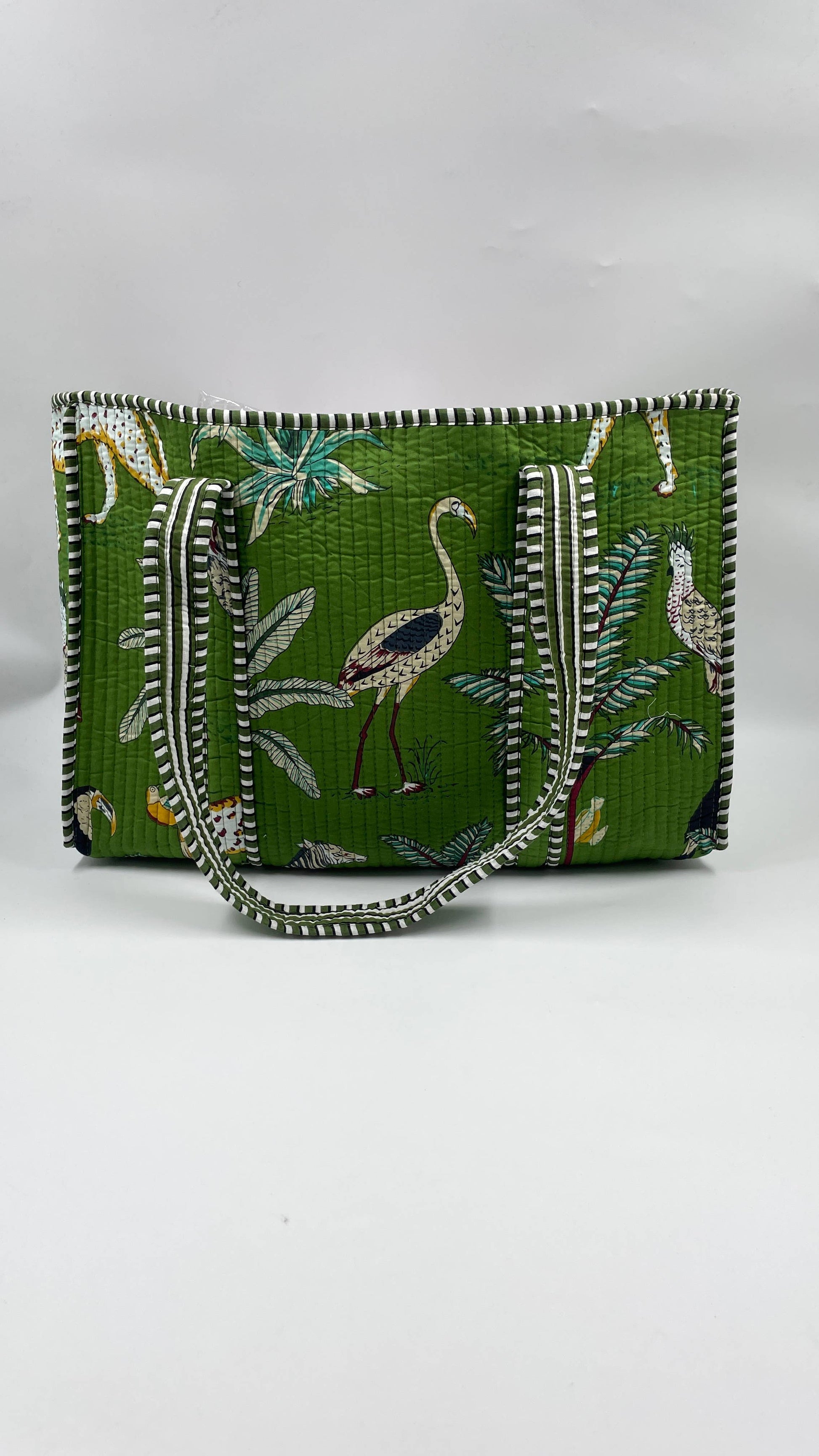 Green Tropical Cotton Kantha Tote Bag