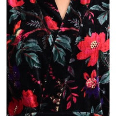 Luxury Velvet Robe - Black Botanical