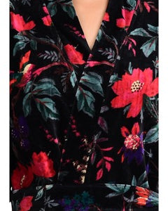 Luxury Velvet Robe - Black Botanical