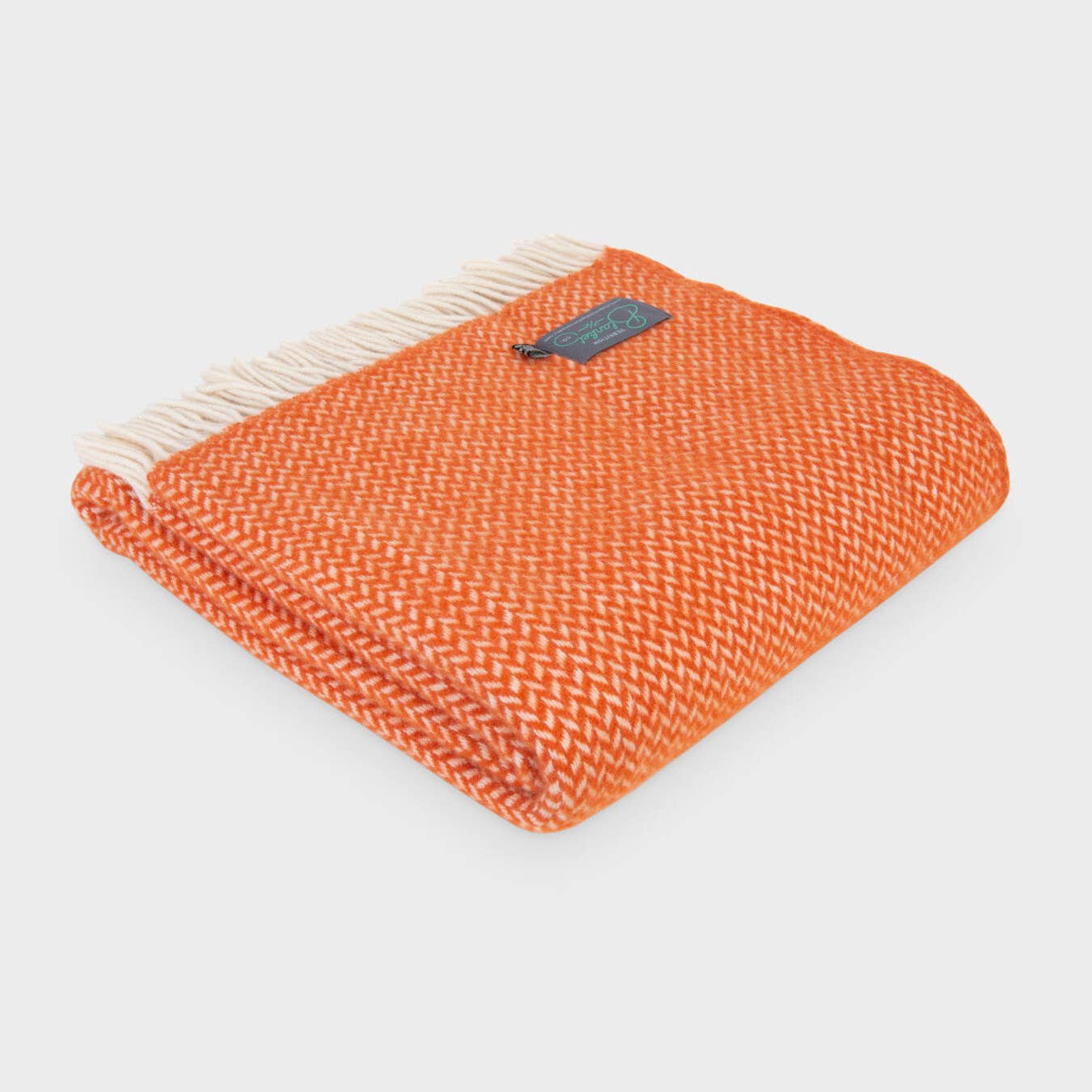 Signature Herringbone Wool Blanket: Pumpkin Orange: Large 155x175cm