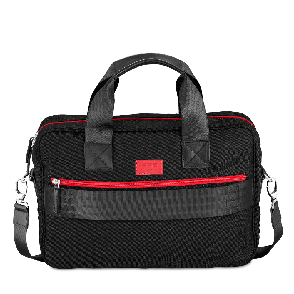 No 7 Computer Bag in Black Canvas & Leather in Italian Colours