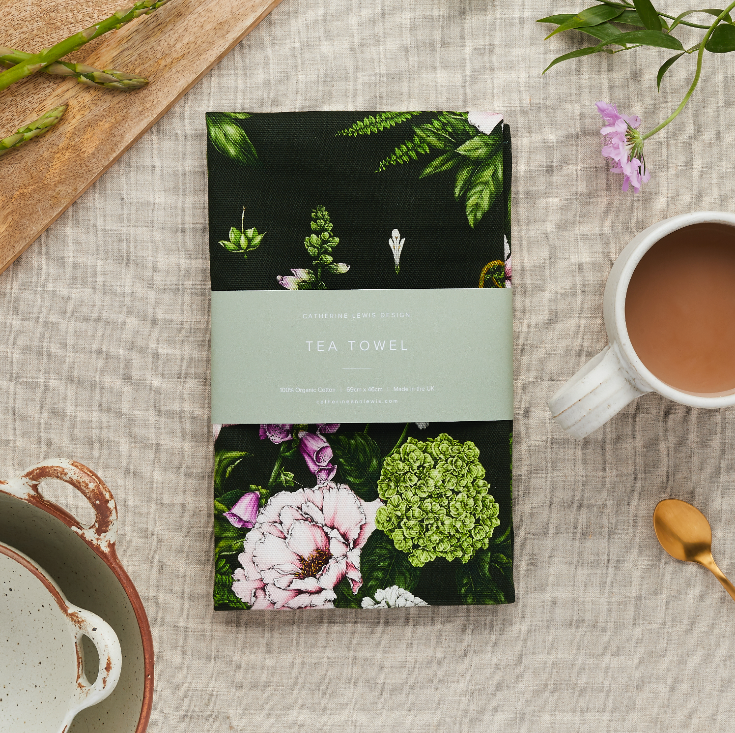 Summer Garden - Tea Towel - Dark Green