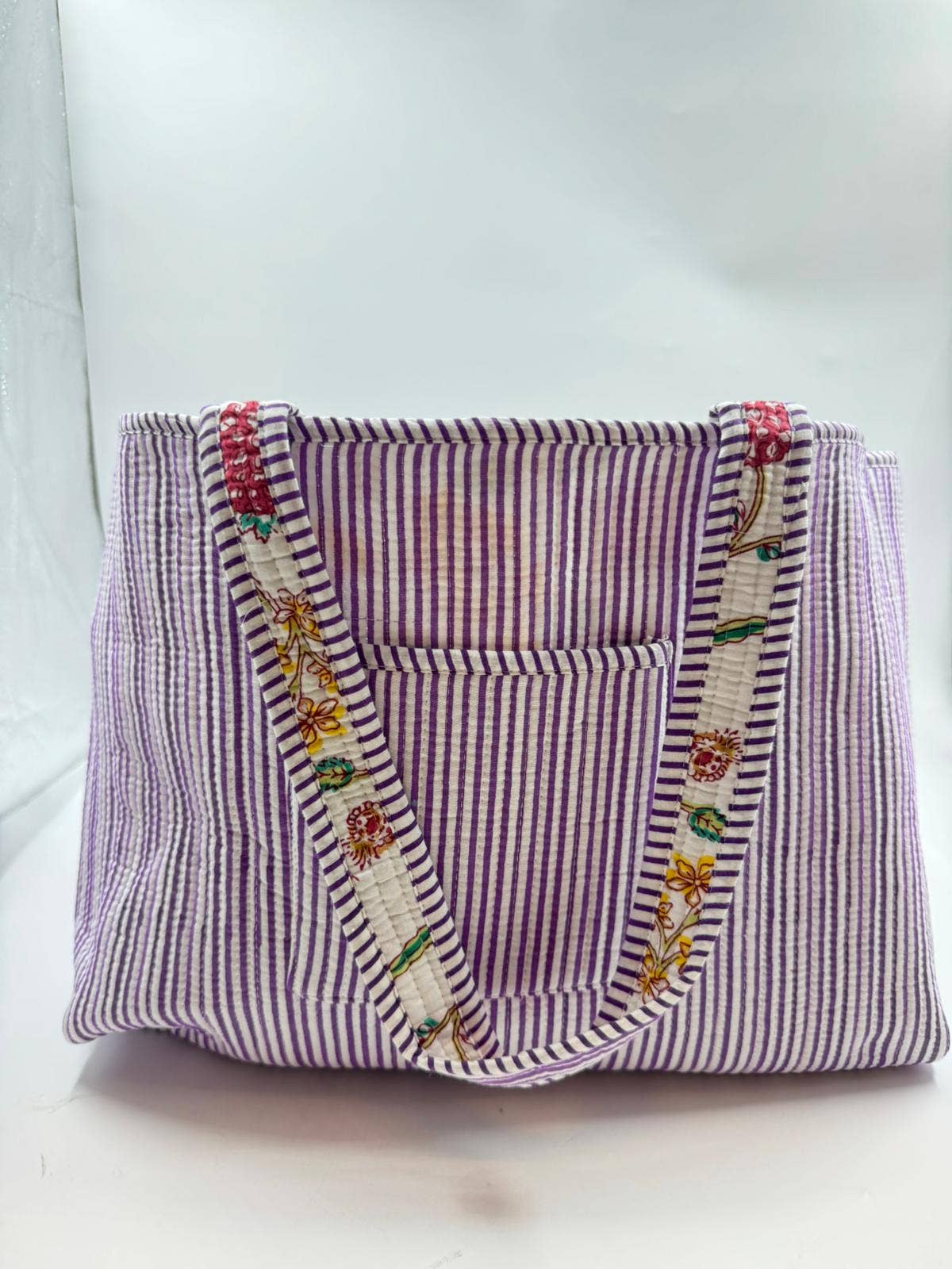 White Floral Cotton Quilted Boho (Small) Tote