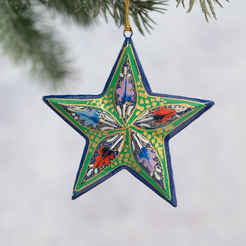 Green Trellis Paper Mache 3D Hanging Star