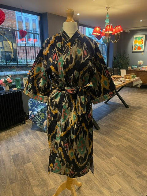 Luxury Velvet Robe - Black Ikat (short)