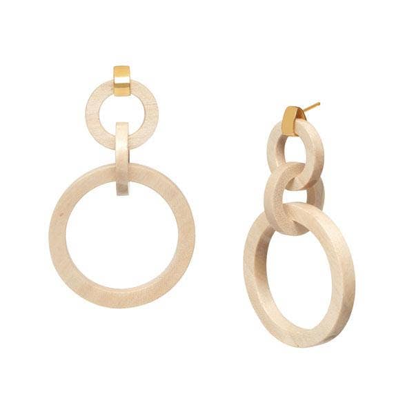 White wood triple ring earring - Gold plate
