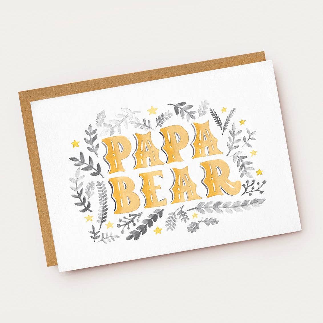 Greeting card with 'Papa Bear' text on a white background