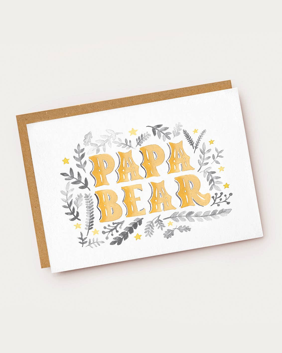 Greeting card with 'Papa Bear' text on a white background