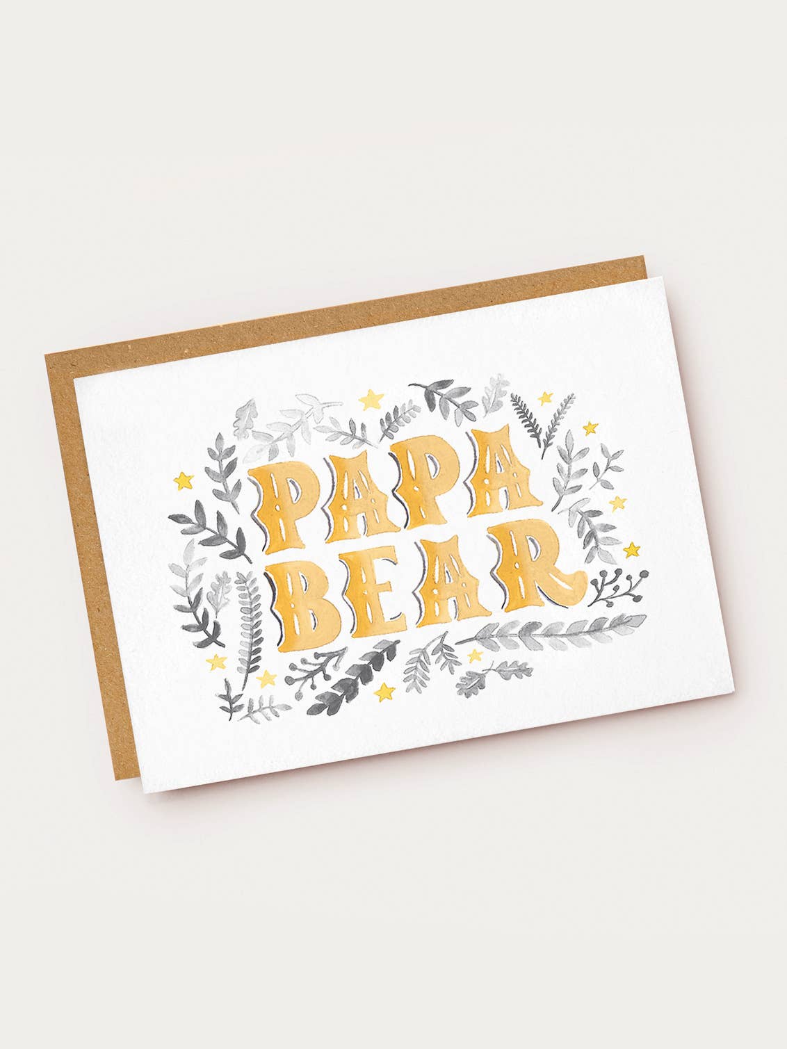 Greeting card with 'Papa Bear' text on a white background