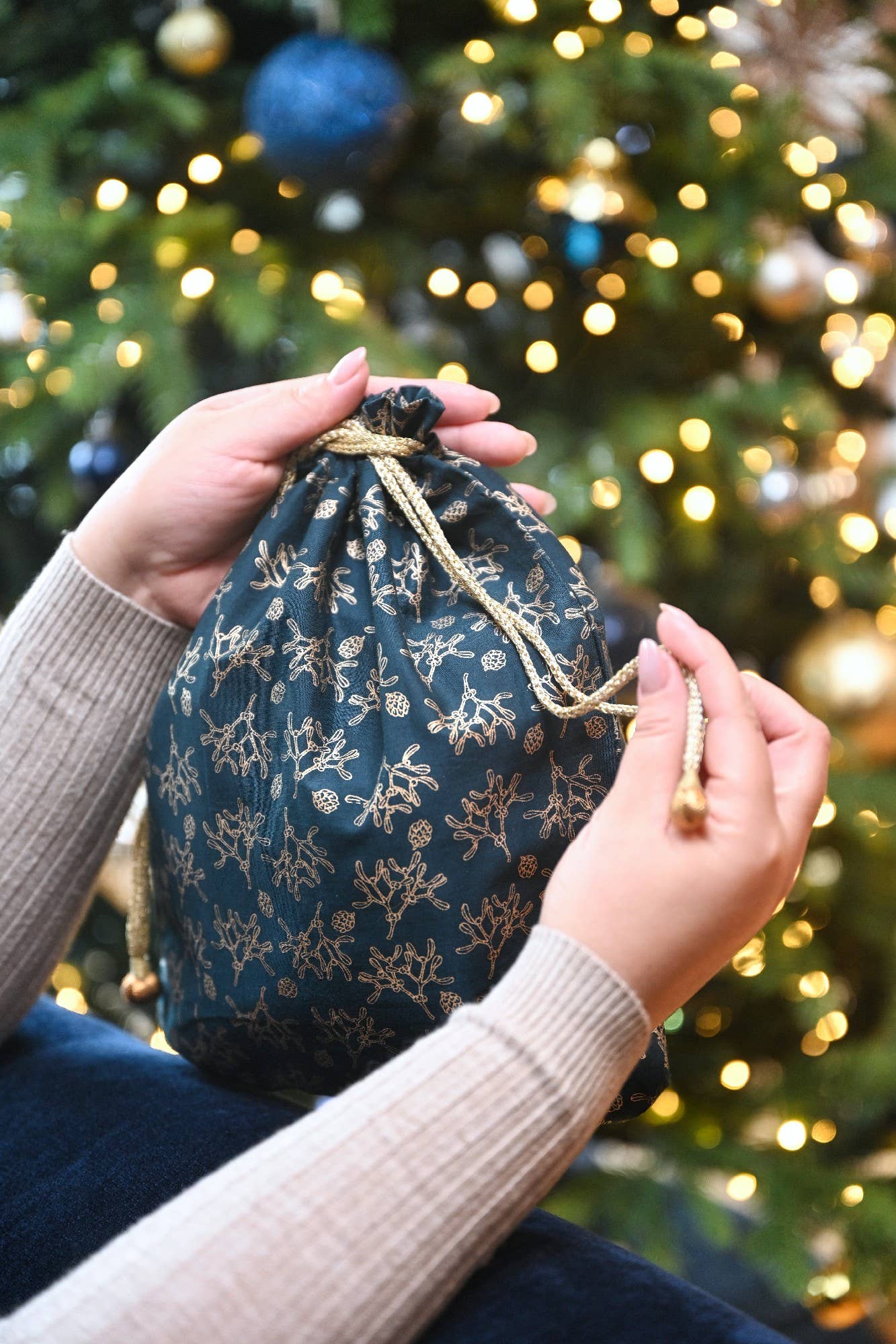 Small Reusable Fabric Gift Bags Double Drawstring