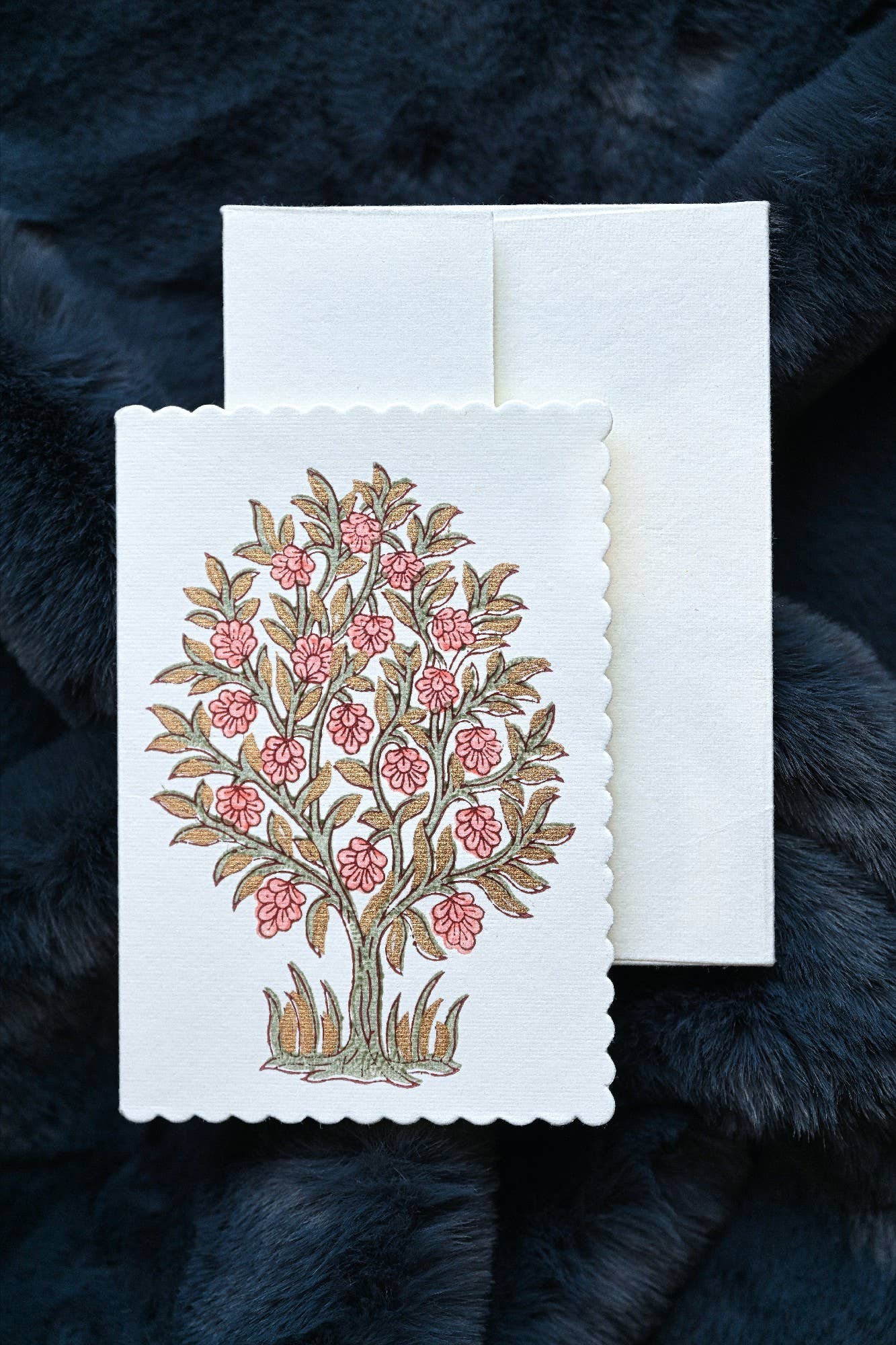 Hand Block Printed Greeting Card - GC Mogra Coral