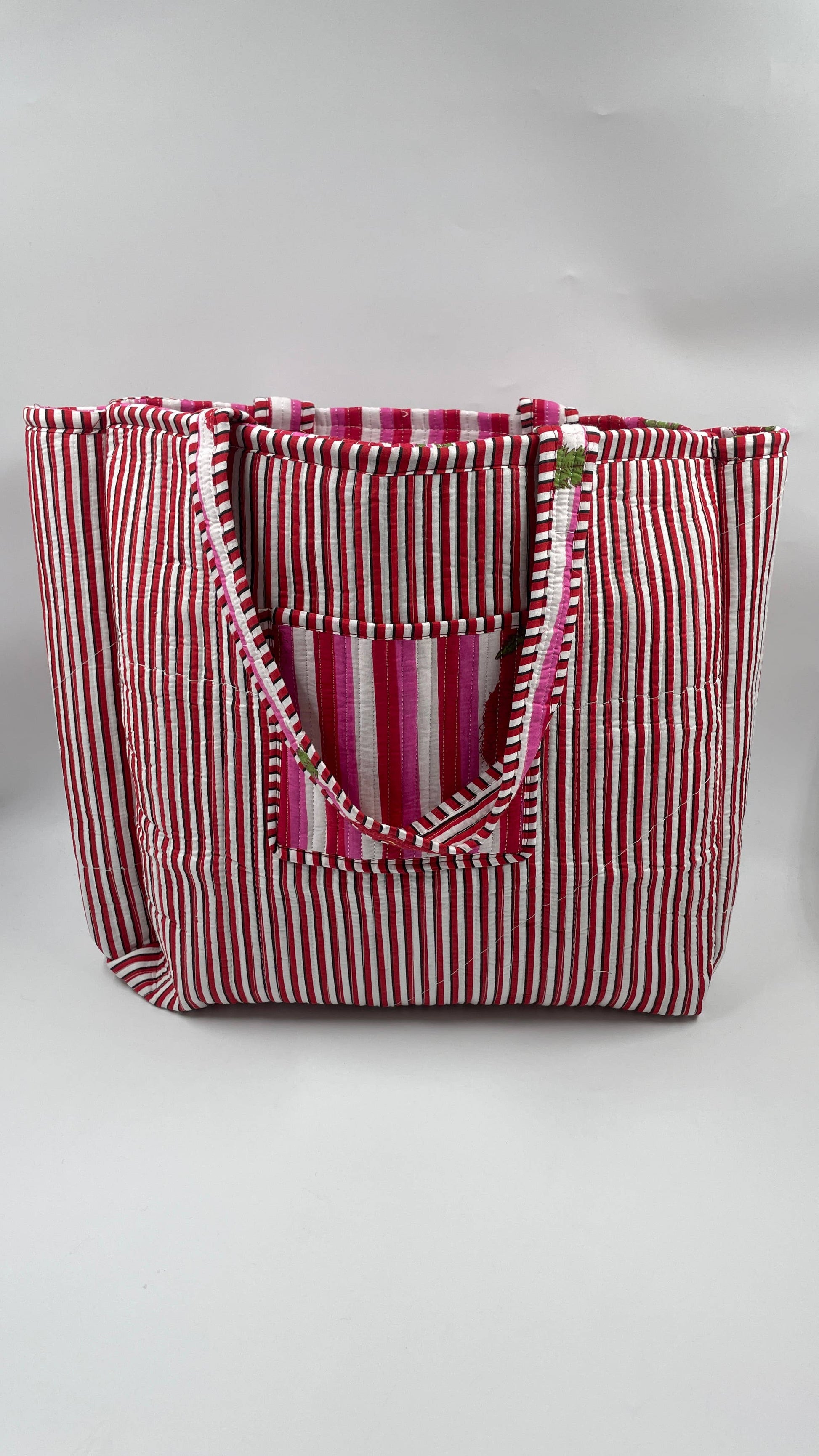 Pink & Red Floral Cotton Quilted Tote Bag