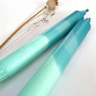 Hawaiian Blue and Turquoise Swirl Dip Dyed Dinner Candles