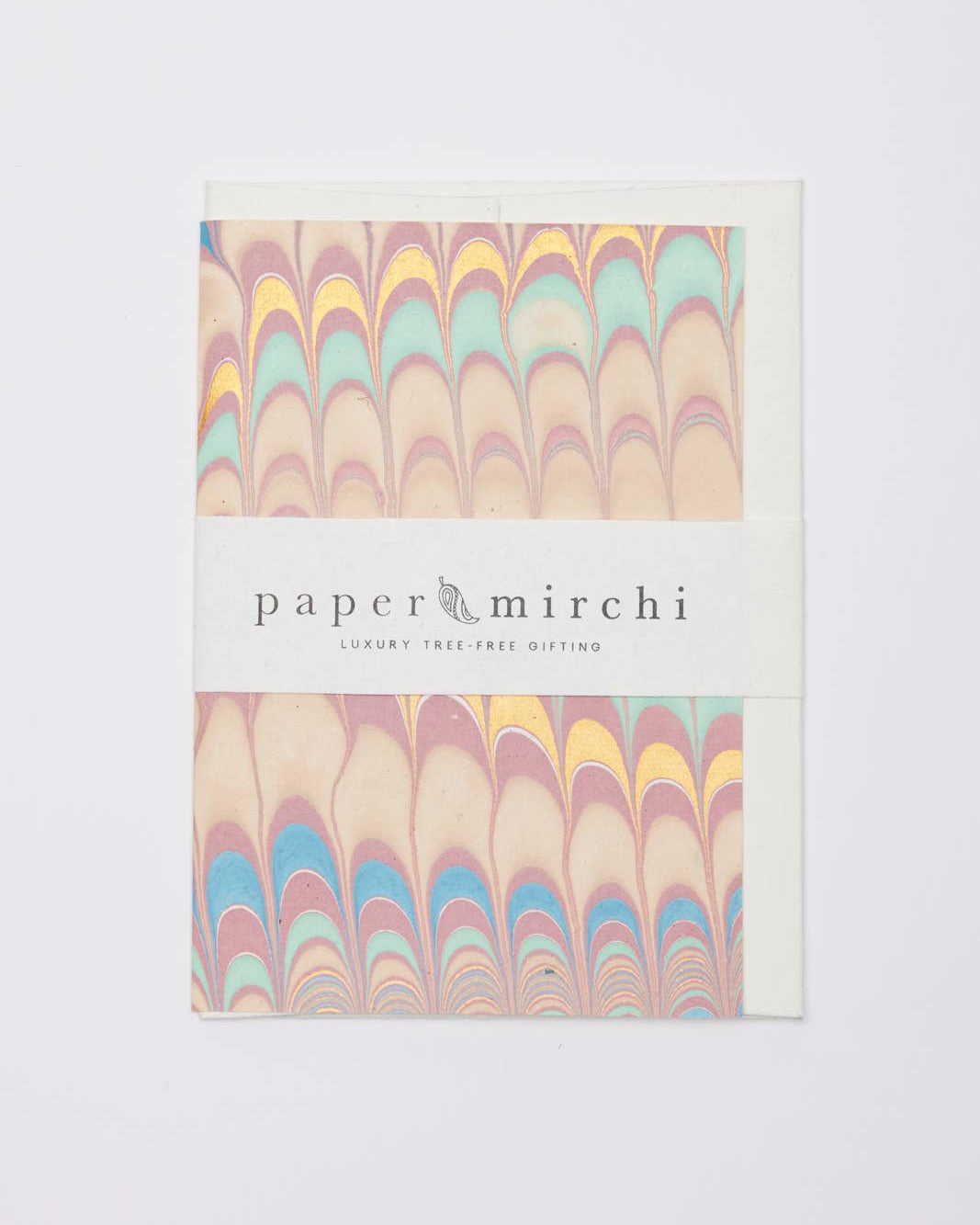 Hand Marbled Greeting Card - Scallops Mint Rose