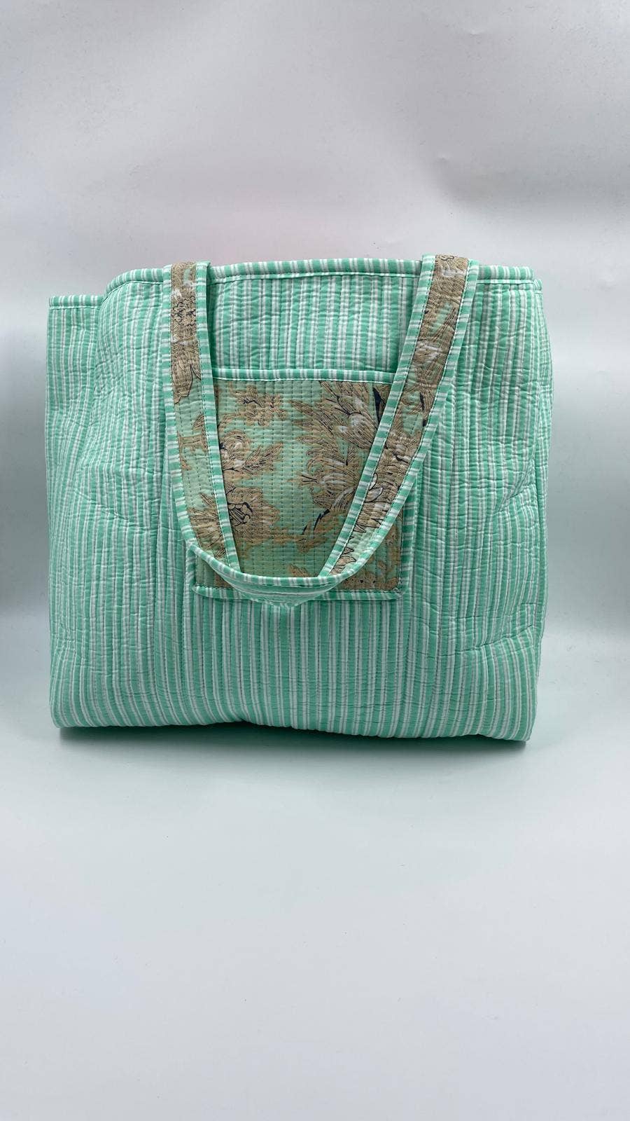 Teal, Floral Kantha Quilted  Tote Bag